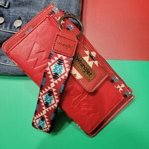 Wrangler Aztec Wallet Women's Wristlet Red Faux Leather & Canvas Gift Item